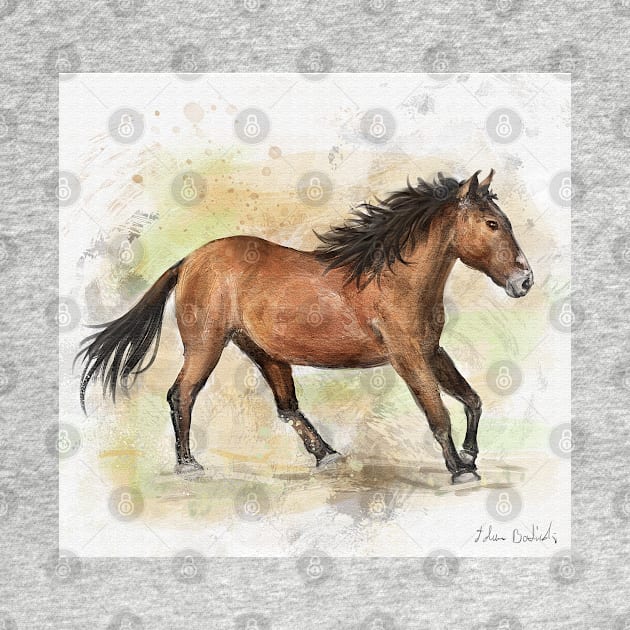 Painting of a Gorgeous Brown Mustang Horse Running by ibadishi